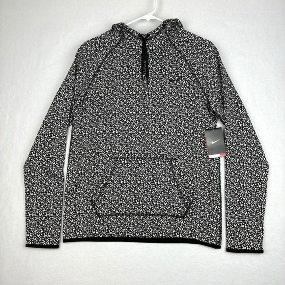 NIKE‎ Women's Sz S Therma Fit Fleece Hoodie Black White Polka Dot Running Hiking